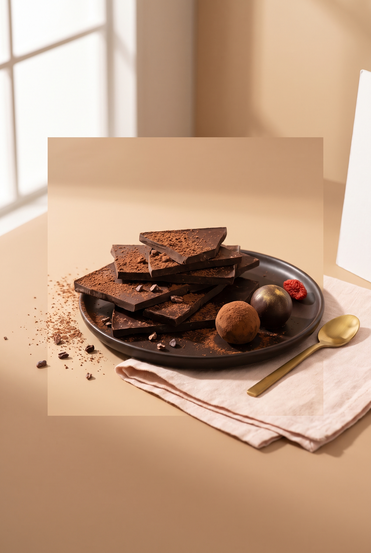 Dark chocolate pieces and truffles