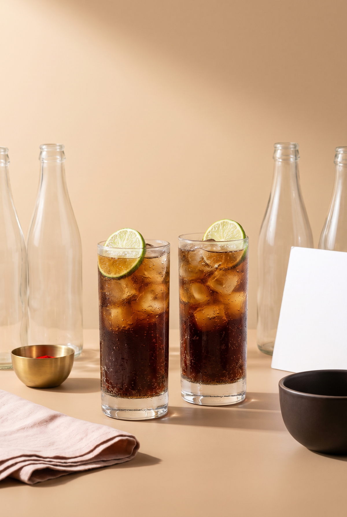 Cola and lemon soda over ice