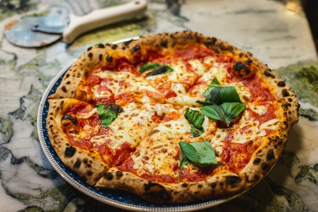 Margherita pizza with fresh basil